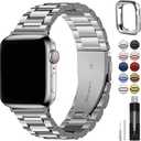 Fullmosa Compatible Apple Watch Bands Series 10 46mm, Stainless Steel Strap Metal iWatch Band with Case for Apple Watch, Silver