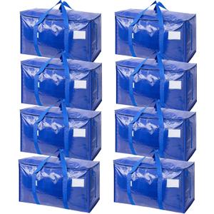 TICONN 8 Pack Extra Large Moving Bags Heavy Duty with Zippers & Carrying Handles, Durable Storage Bags Moving Boxes for Closet Organizers and Storage (8 Pack, Blue)
