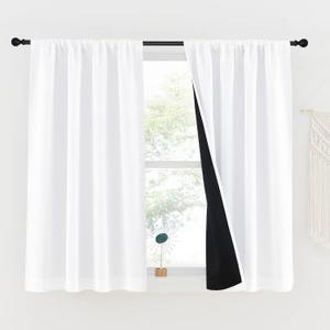 NICETOWN White 100% Blackout Kitchen Curtains, 2 Thick Layers Completely Blackout Rod Pocket Thermal Insulated Drapes for Bedroom (1 Pair, 42 inches Width x 54 inches Length Each Panel)