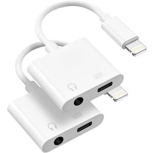 [Apple MFi Certified] 2 Pack Lightning to 3.5mm Headphone Jack Adapter, 2 in 1 Headphone Adapter Aux Audio and Charger Adapter Dongle Cable Splitter Compatible with iPhone14/13/12/11/XS/XR