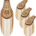 Yilloog 4 Pcs Shoulder Epaulets for Women Tassel Link Chain Boards Badge Beads Pads Punk Fringe Jewelry Pins for Men Jackets(Gold)