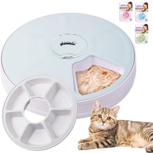 PAWISE Automatic Cat Feeder for Wet and Dry Food, 6-Meal Timed Pet Food Dispenser with Programmable Timer, Auto Dog Feeder Station for Small Pets, Battery Operated Cat Treat Dispenser
