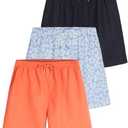 Real Essentials 3-Pack: Boy's Swim Board Shorts Trunks with Drawstring Beach UPF Swimwear Surf Swimming Short for Boys M
