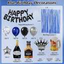 Blue and Black Happy Birthday Decorations for Men,Birthday Decorations with Banner, Fringe Curtains,Foil Balloons, Balloon Kits for 21st,25th 27th 30th 35th 40 50 60th Birthday Decorations