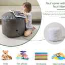 HIGOGOGO Round Stuffed Pouf Ottoman, Pu Leather Poufs with Foam Chunk Filling, Furry and Fluffy Pouf Foot Stool Storage Ottoman, 20 X 15 Floor Poufs Foot Rest for Living Room, Grey
