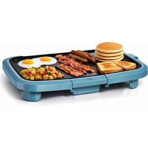 COOK WITH COLOR Electric Griddle 1200W, Nonstick Surface for Pancakes, Burgers, Eggs & More, Removable Temperature Control, Slide-Out Drip Tray, 10" x 16" Cooking Area, Slate Blue