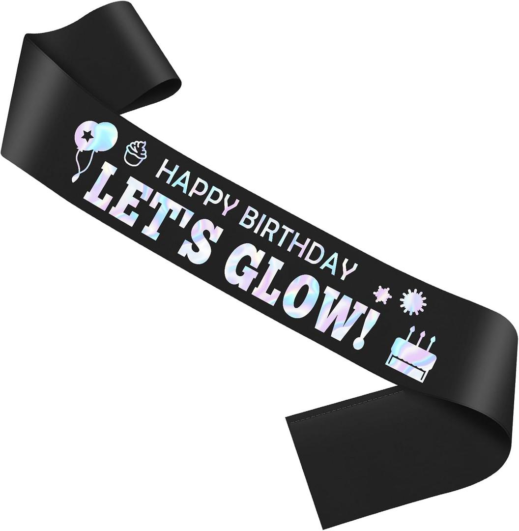 Black Satin Birthday Sash for Adults Luminescent Party Accessory Celebration Ornaments for Women Anniversary Favors Gifts for Sister Wife Coworker
