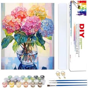 Yunruily Hydrangea Canvas Paint by Numbers for Adults-Paint by Numbers Adult Flowers,Painting by Number Flowers for Gifts and Home Wall Decor(with Gifts Box) 20×30inch