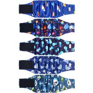 5 Pack Dog Diapers Male Reusable, Premium Belly Bands for Male Dogs, High Absorbing Male Dog Pee Wraps for Doggie in Incontinence or Excitable Urination and Training XS (Ocean)