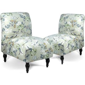 Iauddy Armless Accent Slipper Chair Cover Slipcover,Stretch Spandex Printed Removable Non-Slip Silp Cover for Accent Chair Without Arms for Living Dining Room(Light Green,2)