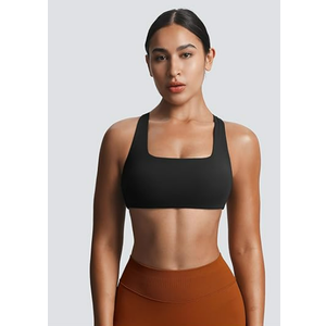 Aoxjox Women's Workout Sports Bras Square Neck Emma Cross Back Fitness Training Gym Bra Yoga Crop Tank (Forest Green, Medium)