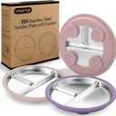 SPMKTQK 3Pack Stainless Steel Kids Plates, 8.1" Divided Kids Plate with Removable Silicone Suction Sleeves for Baby Highchairs, Non Toxic BPA Free Non-Slip Unbreakable Snack Lunch Plates (Taro purple, mulberry, light pink)