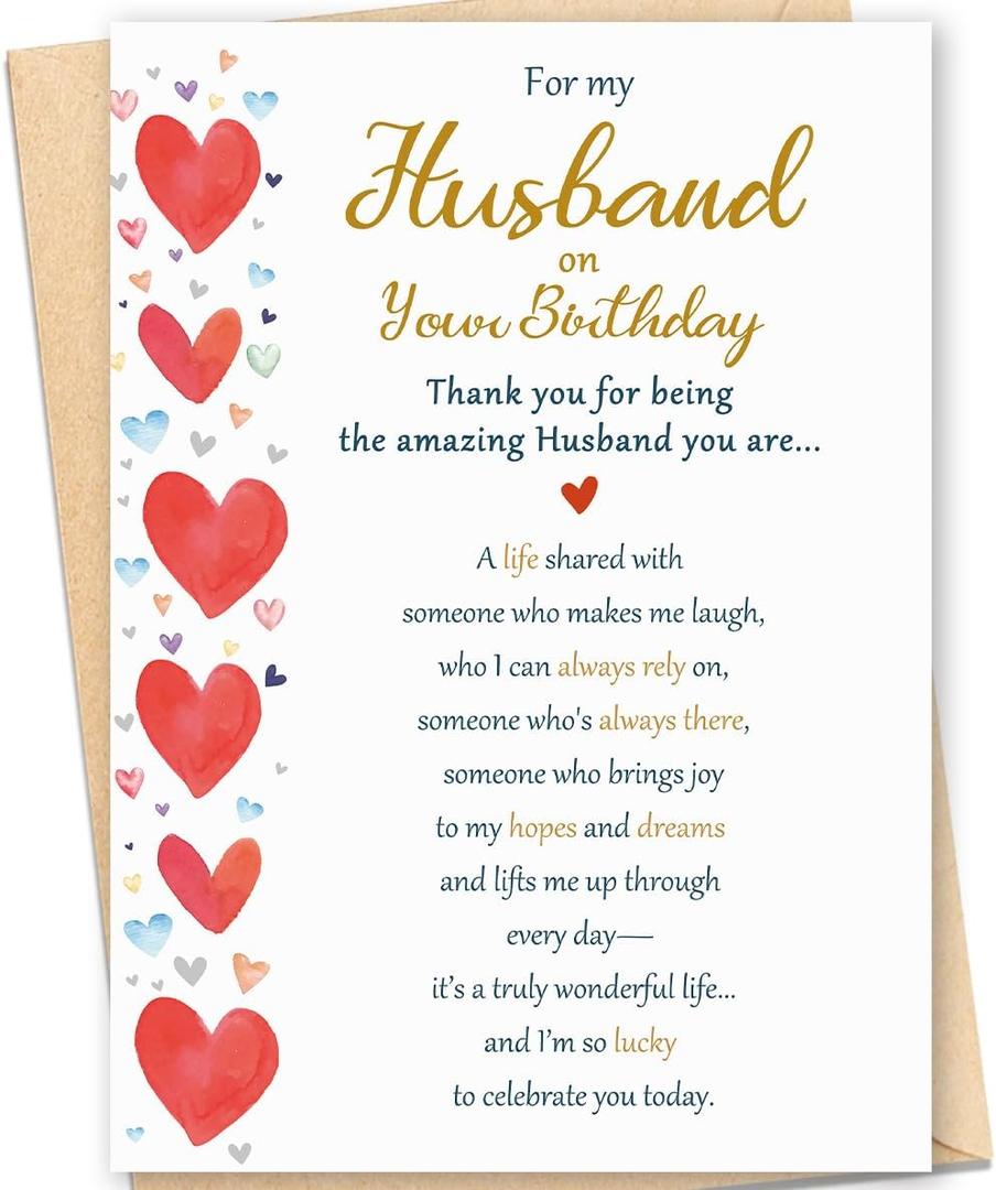 11 x Birthday Card for Husband, Husband Birthday Card from Wife, Romantic Birthday Gifts for Husband, Sweet Happy Birthday Greeting Card for My Husband, Heartfelt Love Card for Men