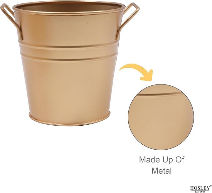 Gold Metal Bucket/Pots with PVC Liner, Ideal Gift for Floral Arrangements Wedding Home Office Party DIY Indoor Outdoor Garden Patio 5" Dia x 5" H