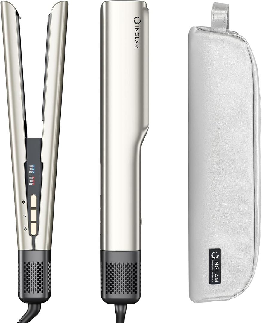 IG INGLAM Air Straightener, Style From Wet Hair, 2.2" Dryer Straightener, 200M Negative Ionic, One-Step Air Straight for Medium and Long Hair (14"-30"), Champagne Silver