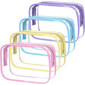 4 Pcs Clear Cosmetic Bags, 4 Colors TSA-Friendly Design Makeup Bag Clear, Versatile TSA Approved Quart Size Bag for Travel Toiletries and Organization(20 × 13 × 6 cm)