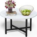 FAMIDGE Coffee Table, 23.6" Coffee Tables for Living Room, Round Coffee Table with Metal Frame, Floor Table for Sitting on The Floor, Home, Office, White, Small 1T