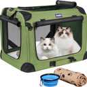 Petprsco Large Cat Carrier for 2 Cats Small Medium Dogs, Soft Pet Carrier 24x17x17 for Traveling with Warm Blanket Foldable Bowl and Washable Pad (Green)