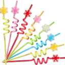 24 Reusable Snowflake Straws for Snowflake Winter Party Supplies Favors Wonderland Frozen Birthday - Christmas Gift with 2 Cleaning Brushes