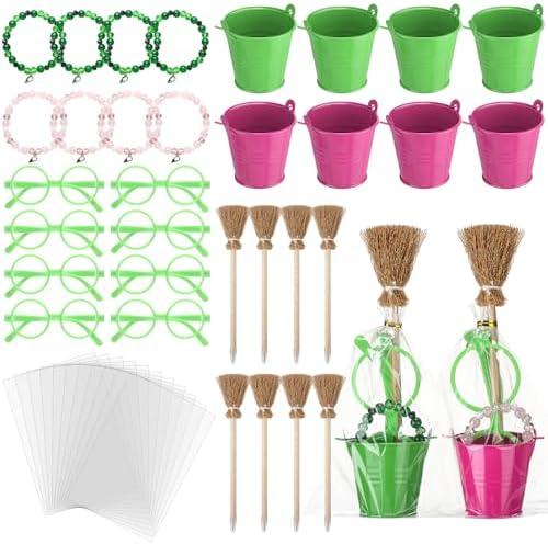 Weysat 32 Pcs Witch and Princess Party Favors Gifts Including Broom Pencils Green and Pink Friendship Matching Bracelets Eyeglass Frames and Small Iron Bucket for Birthdaby Halloween Party Decoration,2 pcs