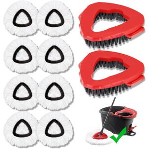 10-Pack Compatible with O-Cedar Mop Heads Replacements: 2 Mop Scrub Brush Head + 8 Microfiber Spin Mop Refills for EasyWring 1-Tank System - Enhanced Cleaning Performance