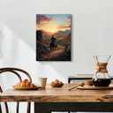 Western Cowboy Pictures Wall Decor Sunset Desert Landscape Prints Art Vintage Western Canvas Wall Art Mountain Painting Artwork For Living Room Bedroom Office Home Decorations Gifts For Men Women  (16"L x 12"W)