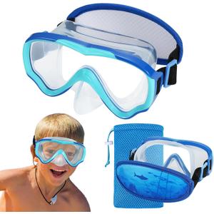 Swim Goggles Kids 6-14, Diving Mask No Tangle StrapWater Goggles Nose Cover for JR / Youth (1PK - Blue & Blue) Swim Goggles Kids 6-14, Diving Mask No Tangle StrapWater Goggles Nose Cover for JR / Youth (1PK - Blue & Blue)