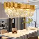 10-Light Modern Gold Crystal Chandelier, Luxury Rectangular Crystal Chandeliers for Dining Room, Kitchen Island, Living Room, Farmhouse Chandelier Lighting, 40inch
