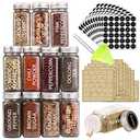 SWOMMOLY 30 Glass Spice Jars with 703 Spice Labels, Empty Square Spice Bottles 4 oz with Pour/Sift Shaker Lid, Airtight Cap, Chalk Marker and Funnel Complete Set