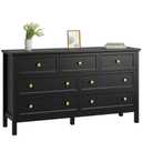 Black Dresser for Bedroom with 7 Drawers, Modern Wide Chest of Storage Drawer with Gold Handles, TV Stand Dresser, Wood Dressers for Bedroom, Living Room, Hallway, Entryway, 55’