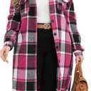 ZOMVA 2024 Women's 0X-5X Plus Size Long Flannel Plaid Shacket Jacket Oversized Button Down Coats Shirts with Pockets (4X-Large Plus, Pink)