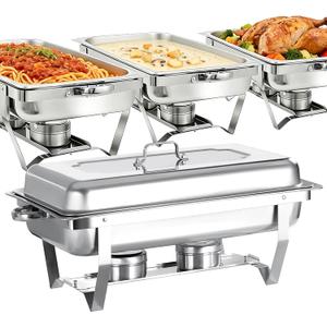 4 Pack 8QT Stainless Steel Chafing Dishes for Buffet, Foldable Frame Food Warmers with Full Size Pan Ideal for Catering, Weddings, Christmas Parties, Event Serving Supplies