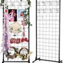 Gridwall Panel Display Stand Rack- Heavy-Duty Movable Wire Gridwall Display Racks with Wheels and Feet, Floorstanding and Wall Mount Double Side Display Stand (Black) (Black, 2 pcs)