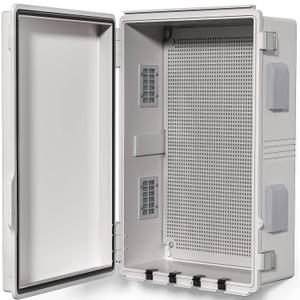 Electrical Junction Box, Ventilated Design, Cable Grommets, Indoor/Outdoor Use with Mounting Panel & Hinged Cover. Waterproof IP 65. (Grey Cover, 17.7"x13.7"x7.9")