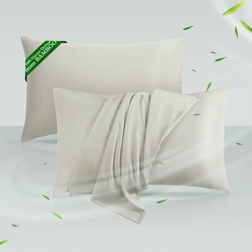 Cooling Pillowcases Standard Size Set of 2, Viscose Derived from Bamboo for Hot Sleepers, Soft & Silky Pillow Covers with Envelope Closure (Sand 2 Pack, 20x26 inches)