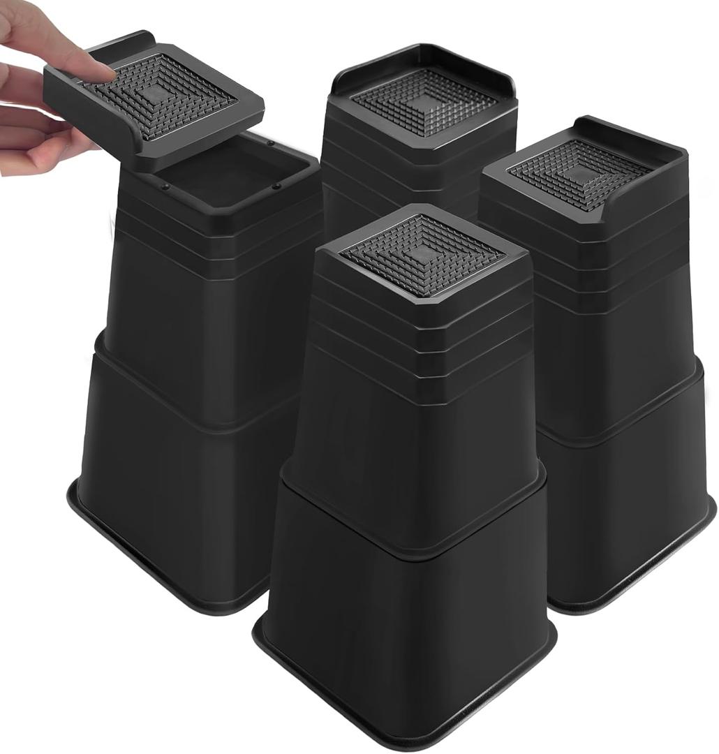 shouwuhho Bed Risers 12 inch Heavy Duty, Oversized Furniture Risers Support up to 6,000 Lbs for Sofa Table Couch Chair Leg Frame Dorm (4 Pack, Black, 12 inch)