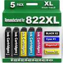 for 822XL Remanufactured for Epson 822XL Ink cartridges Combo Pack for 822 T822 XL for Workforce Pro WF-3820 WF-3823 WF-4820 WF-4830 WF-4833 WF-4834 5 Pack 2 Black 1 Cyan 1 Magenta 1 Yellow
