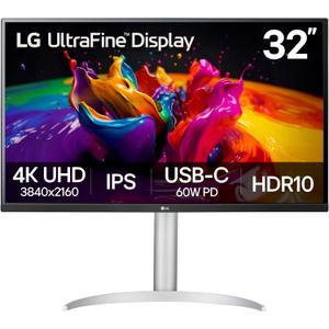 LG 32UP83AK-W 32-inch Ultrafine 4K UHD (3840 x 2160) IPS Computer Monitor, 60Hz, HDR10, Built-in Speaker, Reader Mode, HDMI, DisplayPort, USB Type-C 60W PD, Tilt/Height/Pivot Adjustable Stand, White