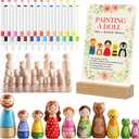 Fun Baby Shower Games Painting Kit, 50 PCS DIY Wooden Blank Dolls for Coloring, Baby Shower Activities with 24 Acrylic Marker Pens