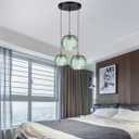 Green Glass Pendant Light, Modern Hanging Lighting fixtures That can be remotely Controlled, Suitable for Kitchens, Islands, Restaurants, bedrooms(3 pcs Light)