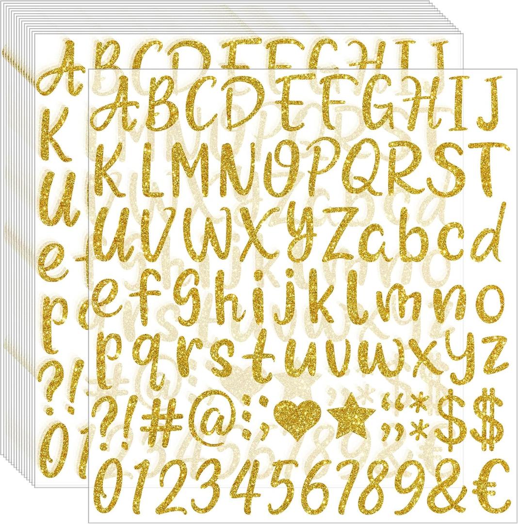 1215Pcs Gold Letter Stickers 15 Sheets Alphabet Stickers Vinyl 1 Inch Stick on Letters Glitter Self-Adhesive Waterproof ABC Number Stickers for Graduation Cap Water Bottles Scrapbook Crafts (15, Gold)