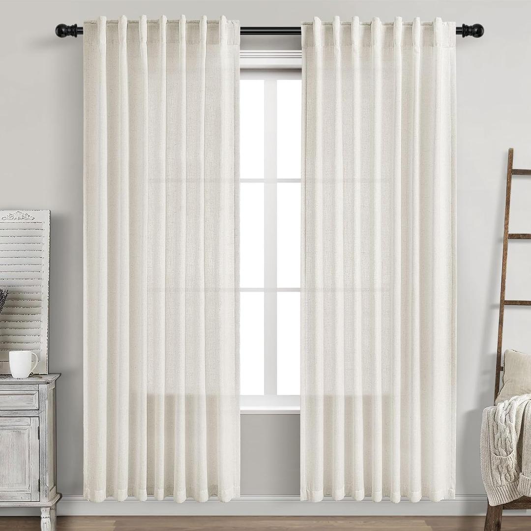 Cream Linen Curtains 80 inch Length for Bedroom Back Tab Light Filtering Privacy Sheer Curtains Modern Farmhouse Coastal Decor Cream Cotton Textured Gauze Curtain 2 Panel Set 52x80 (52"W x 80"L (Pack of 2), Natural)
