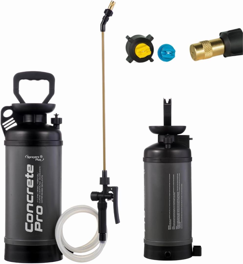 Sprayers Plus Concrete Pro 2 Gallon Concrete Sprayer, Construction Hand Pump Sprayer, Adjustable Pressure, Industrial Grade Durability for Form Oils Water-Based Sealants Form Diesel