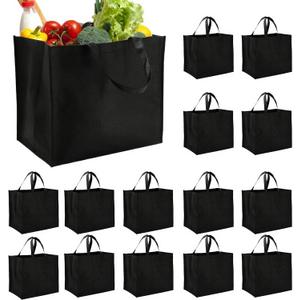 Tosnail 15 Pack Large Reusable Grocery Tote Bags, Foldable Shopping Bags with Durable Handles, Fabric Grocery Carry Bag - Black