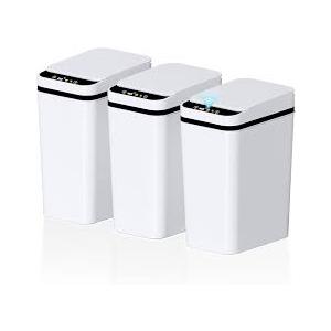 Jinligogo 3Pack Bathroom Small Trash Can with Lid, 2.6 Gallon Touchless Automatic Garbage Can Slim Waterproof Motion Sensor Smart Trash Bin for Bedroom, Office, Living Room White/Black/Grey