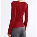 SweatyRocks Women's Ruched Long Sleeve Tops Asymmetrical Neck Fitted T Shirts Work Top Red Medium