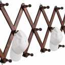 SCUNDA Hat Rack for Wall, Expandable Wall Hat Holder with 16 Hooks, 16 inch Wooden Wall Hook for Baseball Caps,Cowboy, Bag,Hoodie(Brown)
