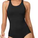Beautikini Period Swimwear Women's One Piece Leak Proof Menstrual Bathing Suit Racerback Training Swimsuit for Teens Girls (Black) XXS
