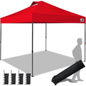 Eurmax USA NOMATTER ONE-Person Open&Close 10x10ft Pop Up Canopy Tent，Portable Shelter Canopy for Outdoor Events，Instant Canopies, Temporary Sunshade,Bonus 4 Sand Bags(Red)