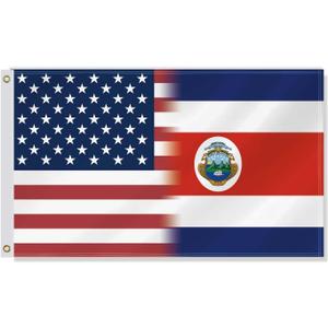 3×5 FT USA Costa Rica Combo Flag,Large Costa Rican Friendship Decor,Double Side Digital Printed 150D Polyester Banner With Canvas Header Brass Grommet For Outdoor Indoor Parade Car